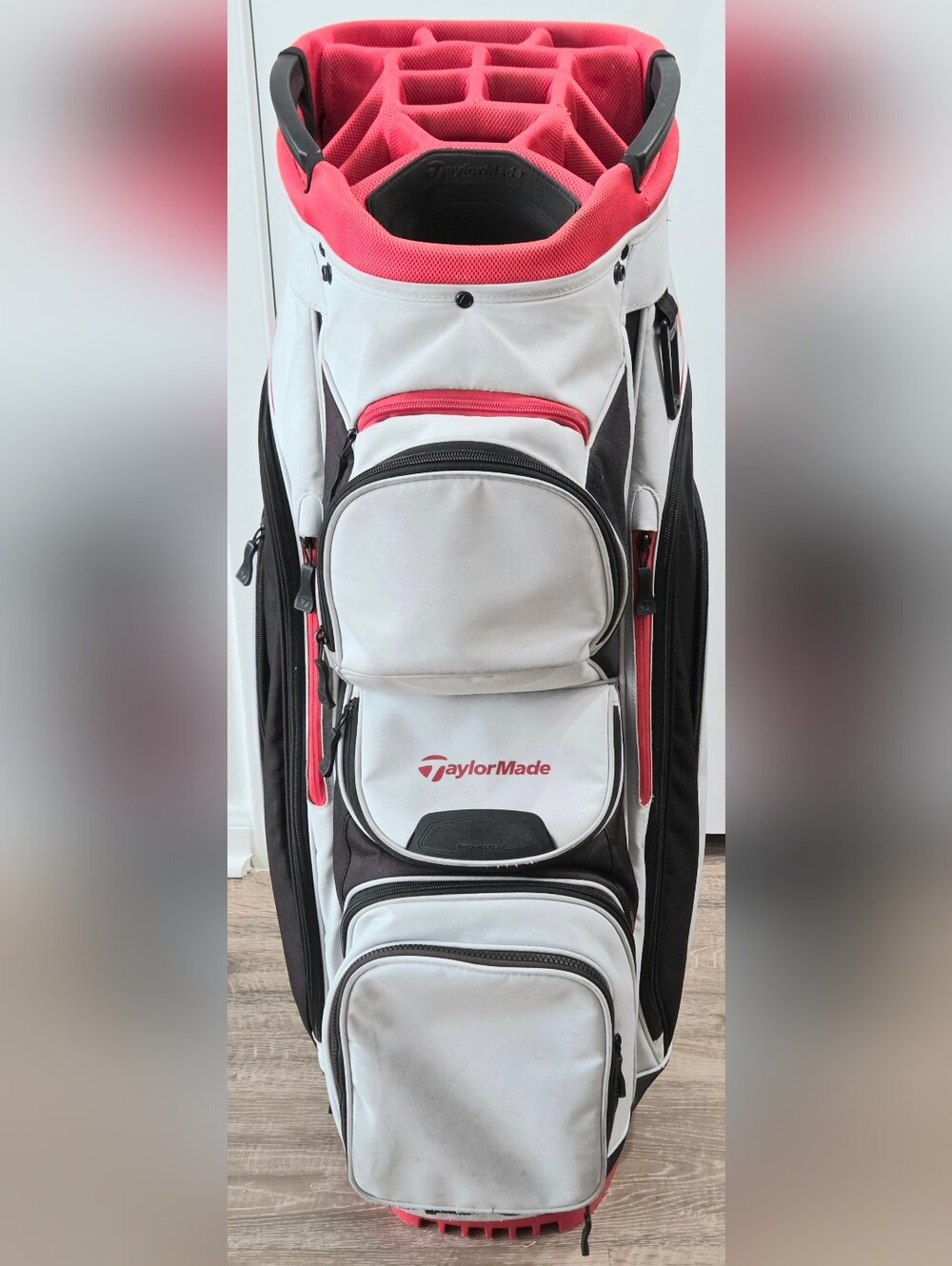 Taylormade Supreme Golf Cart Bag Only 15-Way Divider Gray/Red/Black w/Cover